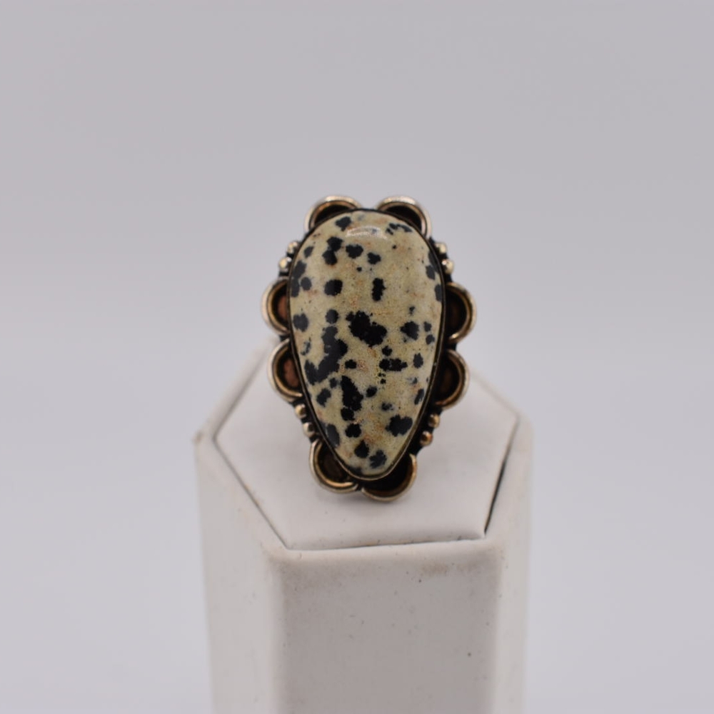 Jasper Dalmatian Stone Sterling Silver Ring